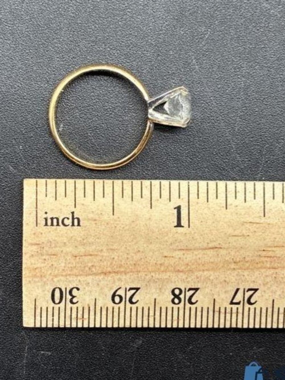 18K Yellow Gold Electroplate Solitaire Clear Stone Ring Size 4.75